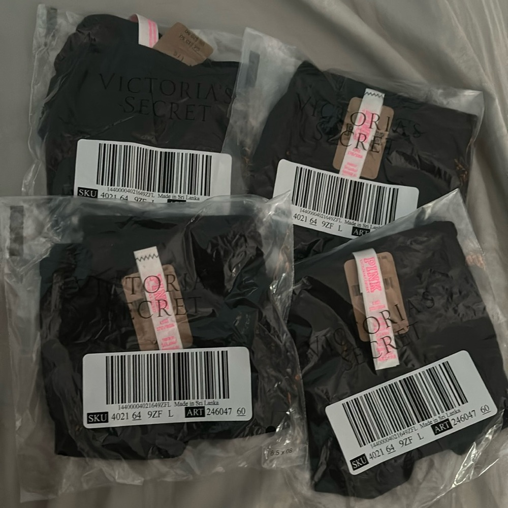 4 Victoria’s Secret PINK ribbed black bikini panties